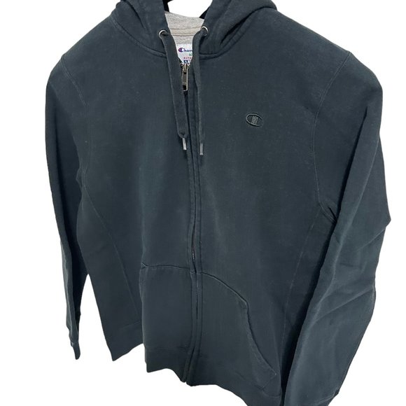 Champion Hooded Pullover Full Zip Sweatshirt Size YXL Black Thick - Picture 2 of 6